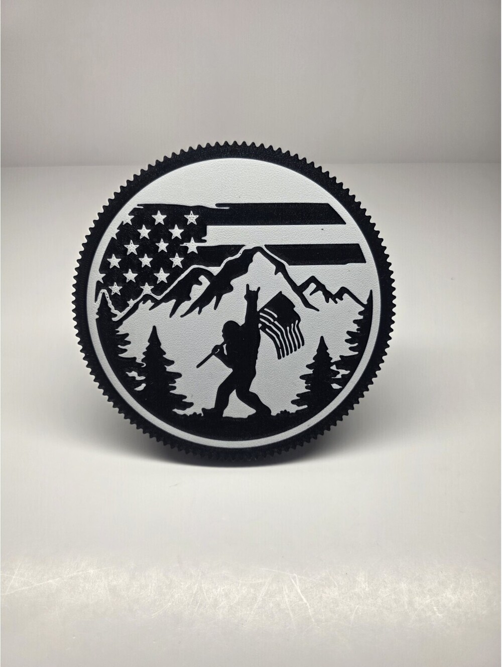 Big Foot Patriot Trailer Hitch Cover (Black and White) | Fits 2" Receiver